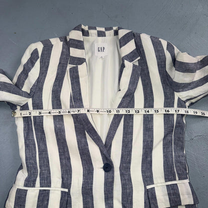 Gap Blazer Jacket Women's 4 Blue White Striped Linen Button Coastal Preppy