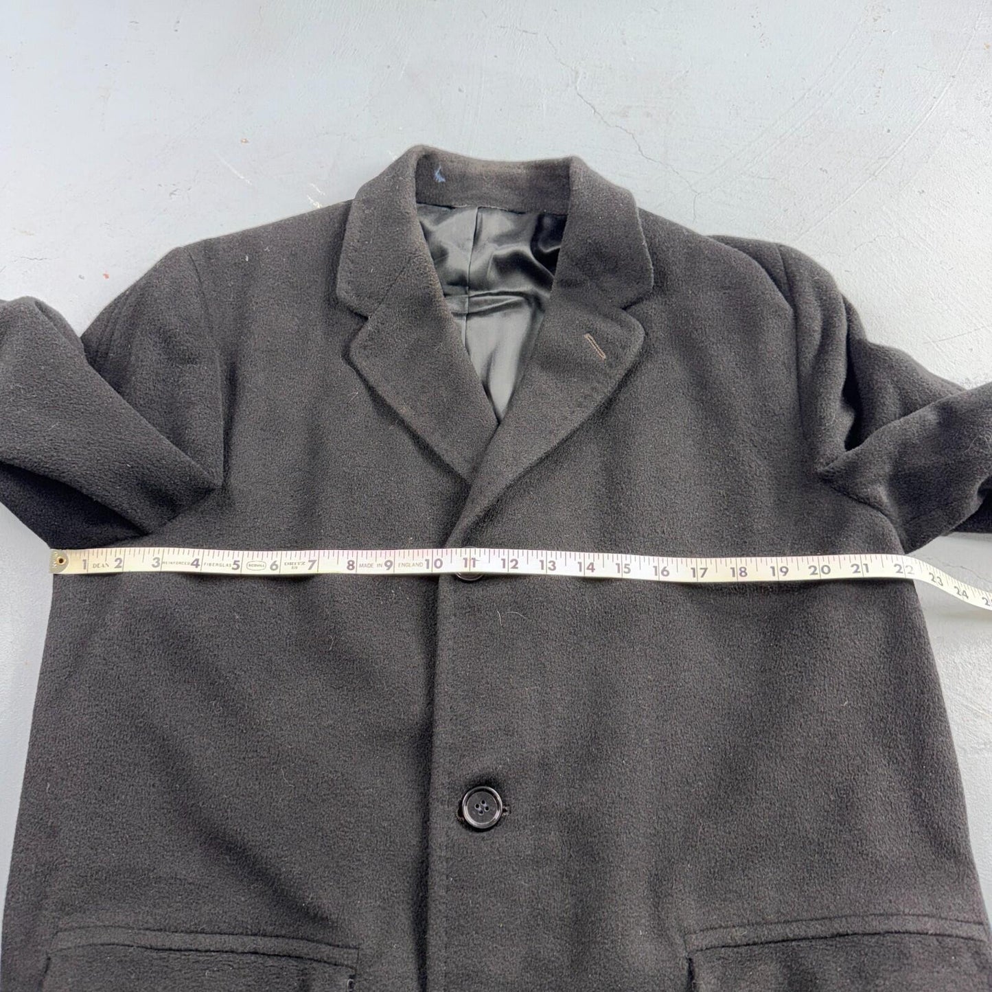 VTG 1950s 1960s Coat Trench Mens Black Wool Cashmere Rockabilly Overcoat