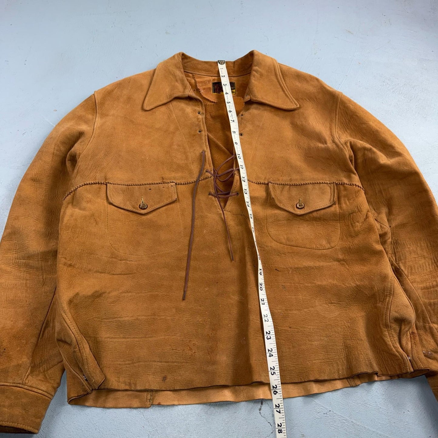 VTG 1940s Union Suede Pullover Leather Lace Up Cowboy Rockabilly Rodeo 40s Shirt