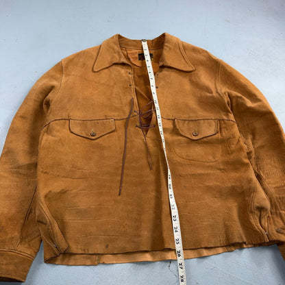 VTG 1940s Union Suede Pullover Leather Lace Up Cowboy Rockabilly Rodeo 40s Shirt