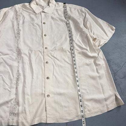 Tommy Bahama Mens Camp Hawaiian Shirt 2XL Silk White Aloha Floral Summer
