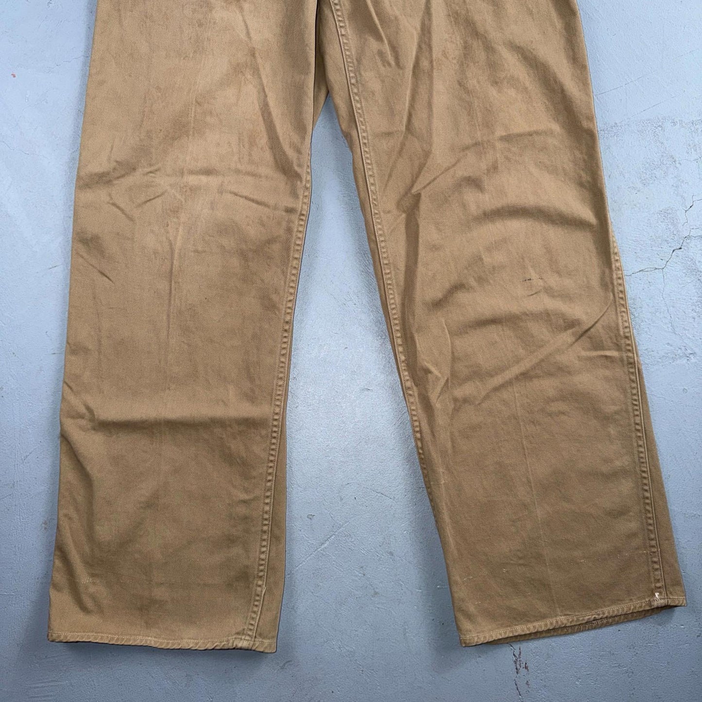 VTG 40s WWII Button Fly Cotton Military Trousers Chino Khaki Distressed 28x31