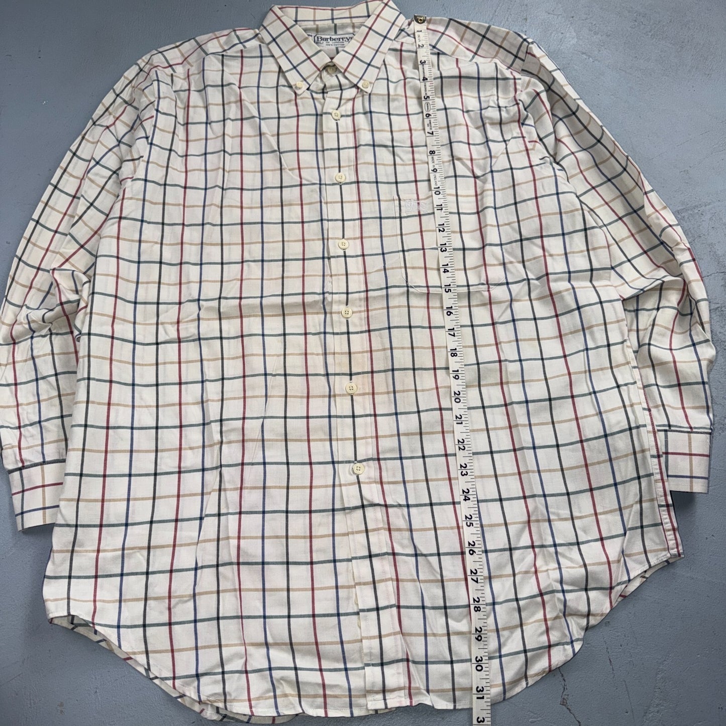Burberrys London White Check Button Down Shirt 100% Cotton Men's L VTG Designer