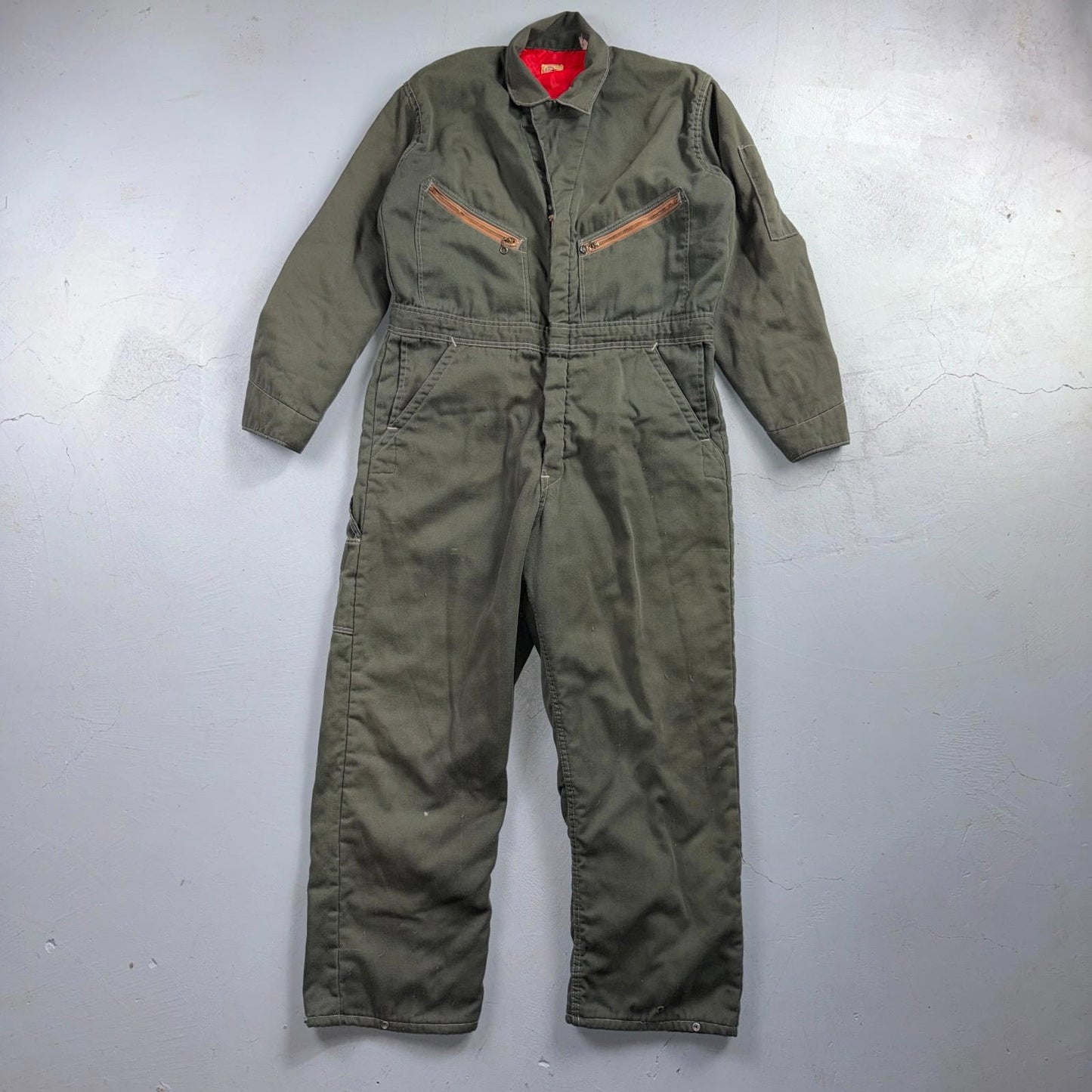 VTG 60s Wrangler Big Ben Work Coveralls Mens M Long Green Jumpsuit Zip Utility
