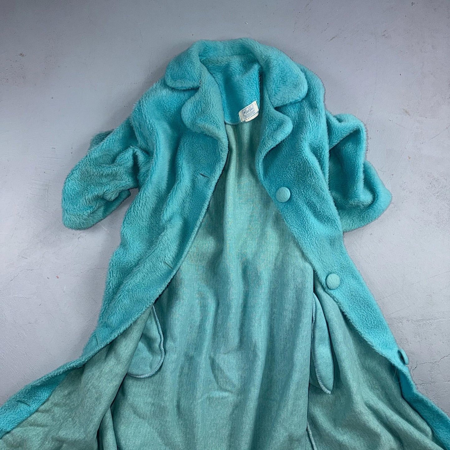Carol Brent 1950s VTG Blue Fuzzy Rockabilly 50s Robe Bath Button Fancy Cute
