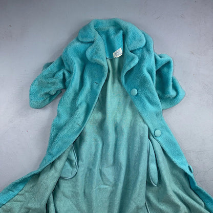 Carol Brent 1950s VTG Blue Fuzzy Rockabilly 50s Robe Bath Button Fancy Cute