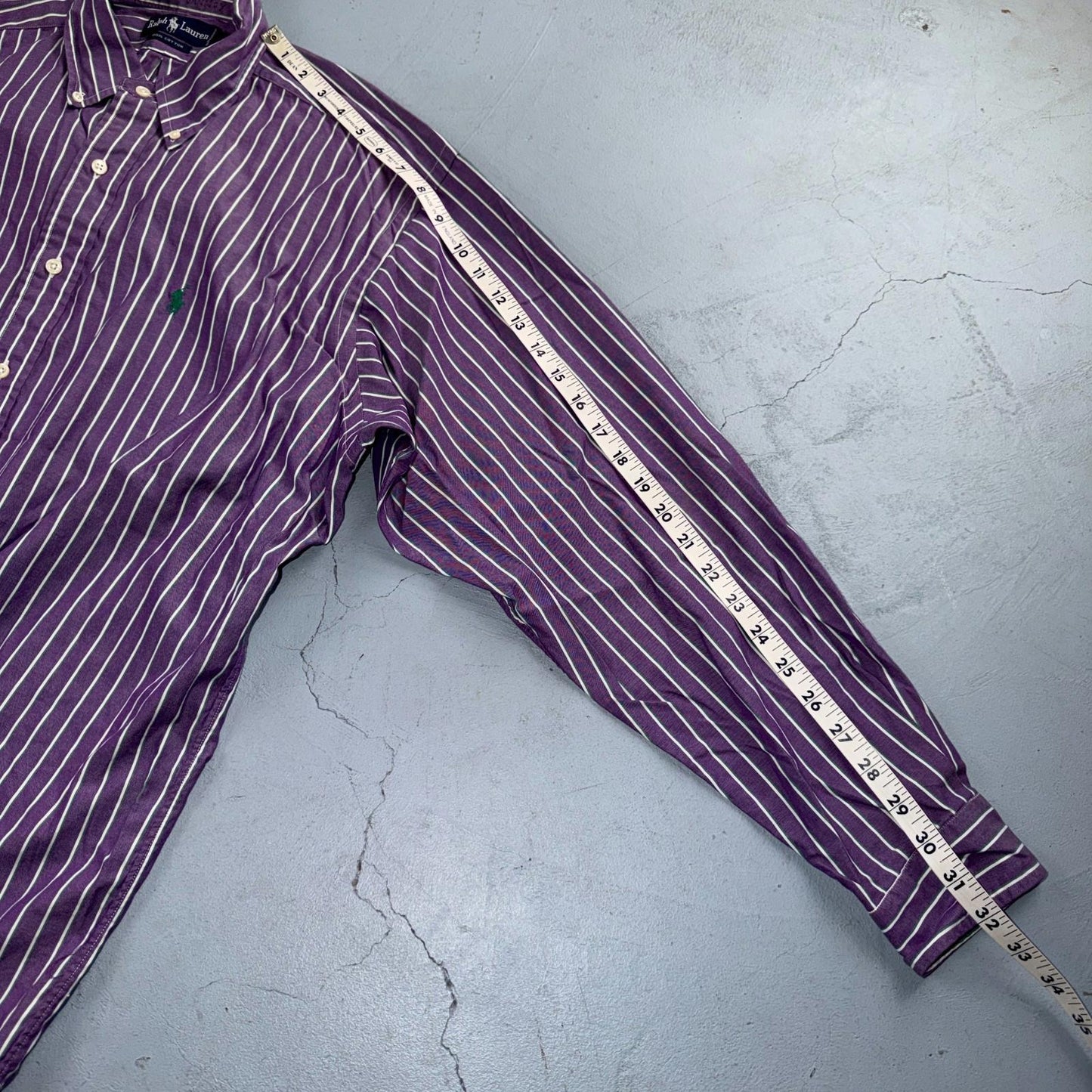 Polo Ralph Lauren VTG Shirt Mens Small Purple Poplin Cotton Striped Preppy