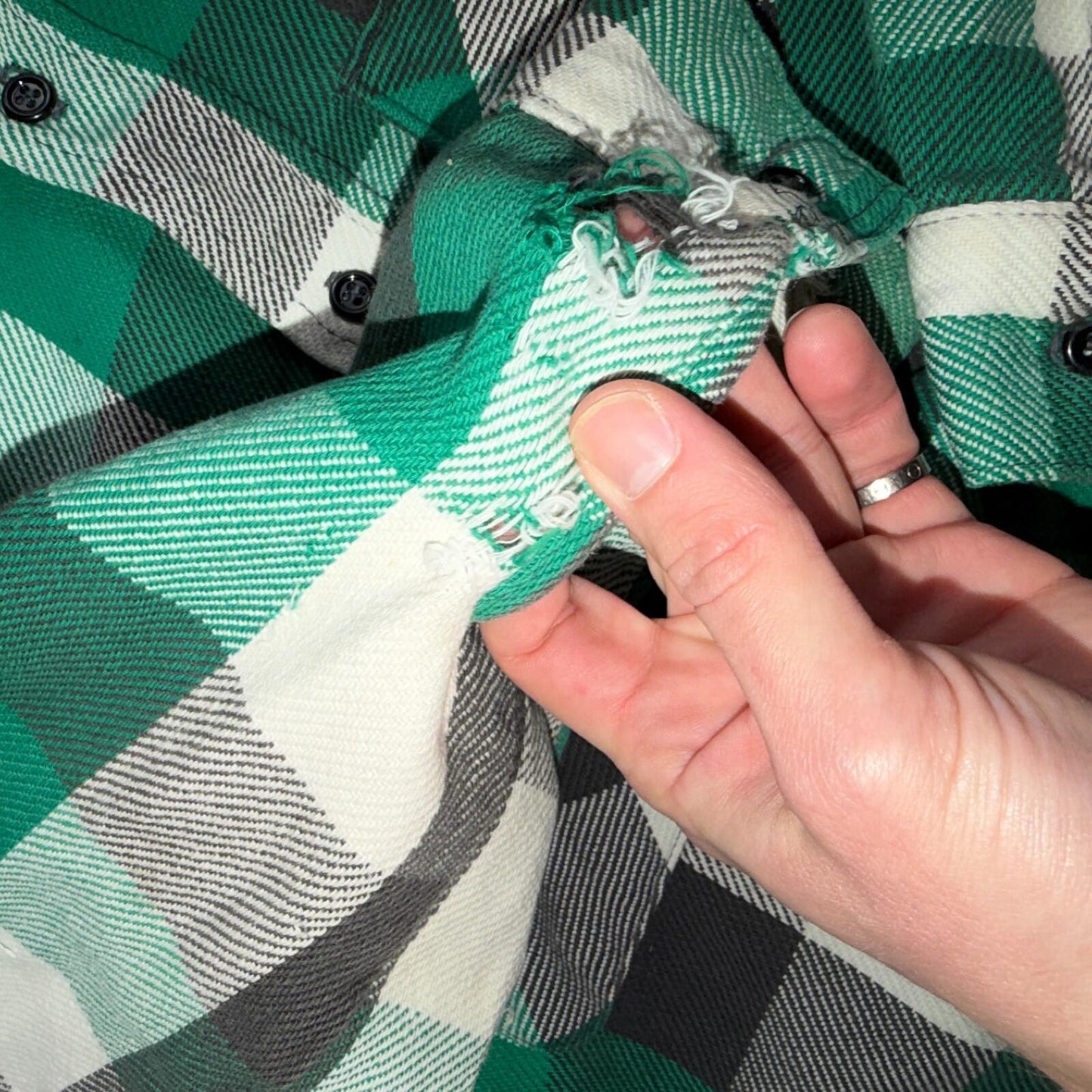 VTG Five Brother Shirt Mens M Shadow Plaid Flannel USA Green 1980s 80s Black