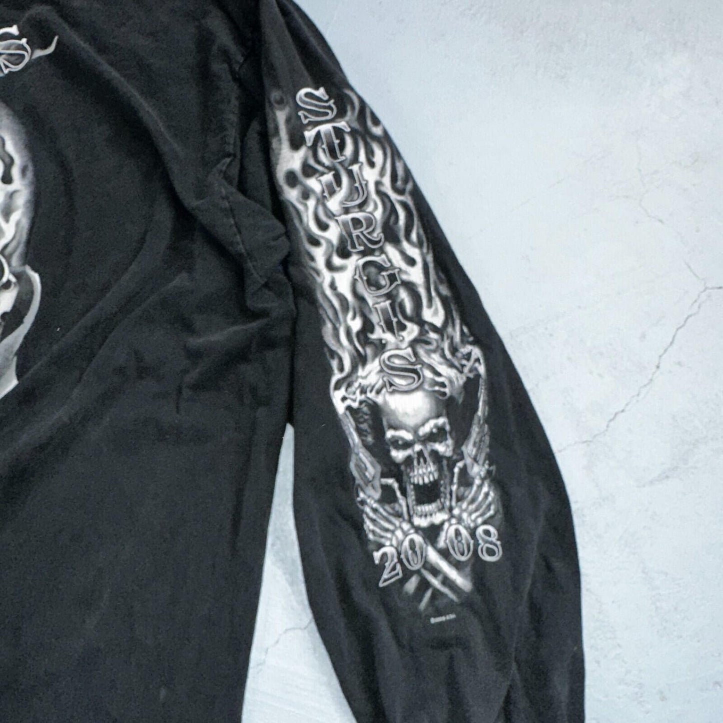 Sturgis Y2K Skulls Long Sleeve VTG T Shirt Biker Motorcycle 2008 Black Grunge