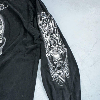Sturgis Y2K Skulls Long Sleeve VTG T Shirt Biker Motorcycle 2008 Black Grunge