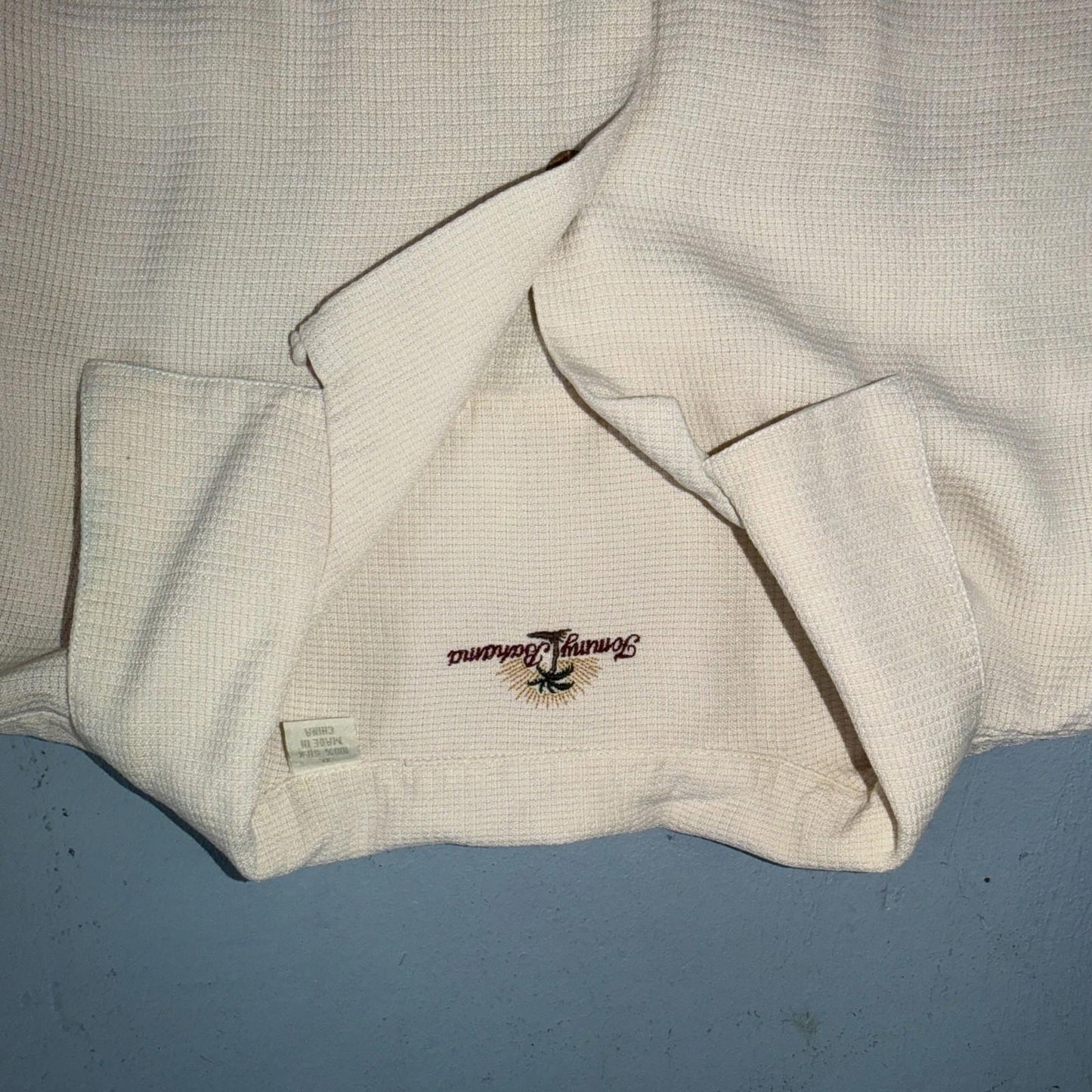 Tommy Bahama VTG Hawaiian Loop Collar Basic Ivory Silk Camp Shirt XL