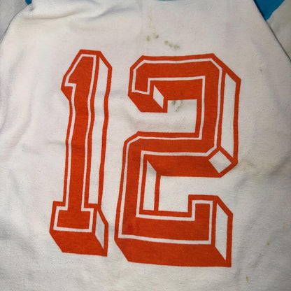 Vintage 70s Ego Trix T-Shirt Jersey Raglan USA Blue Orange #12 Distressed