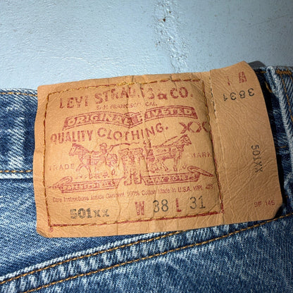 Levis 501 Vintage 90s USA XX Straight Leg Jeans Blue Light Wash 38x31 Act 36x28