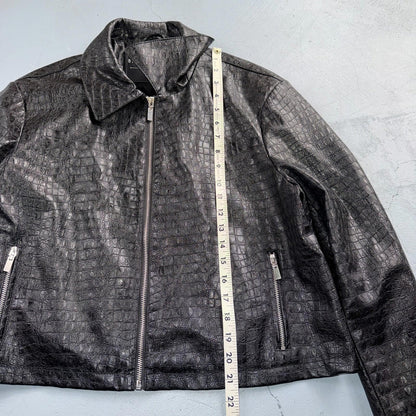 Bagatelle Black Leather VTG Jacket Womens Large Short Biker Cropped Racer Y2K