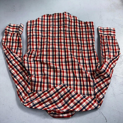 Sears VTG Western Wear L Plaid Ranch Rodeo Shirt Jacket Pearl Snap Red 16