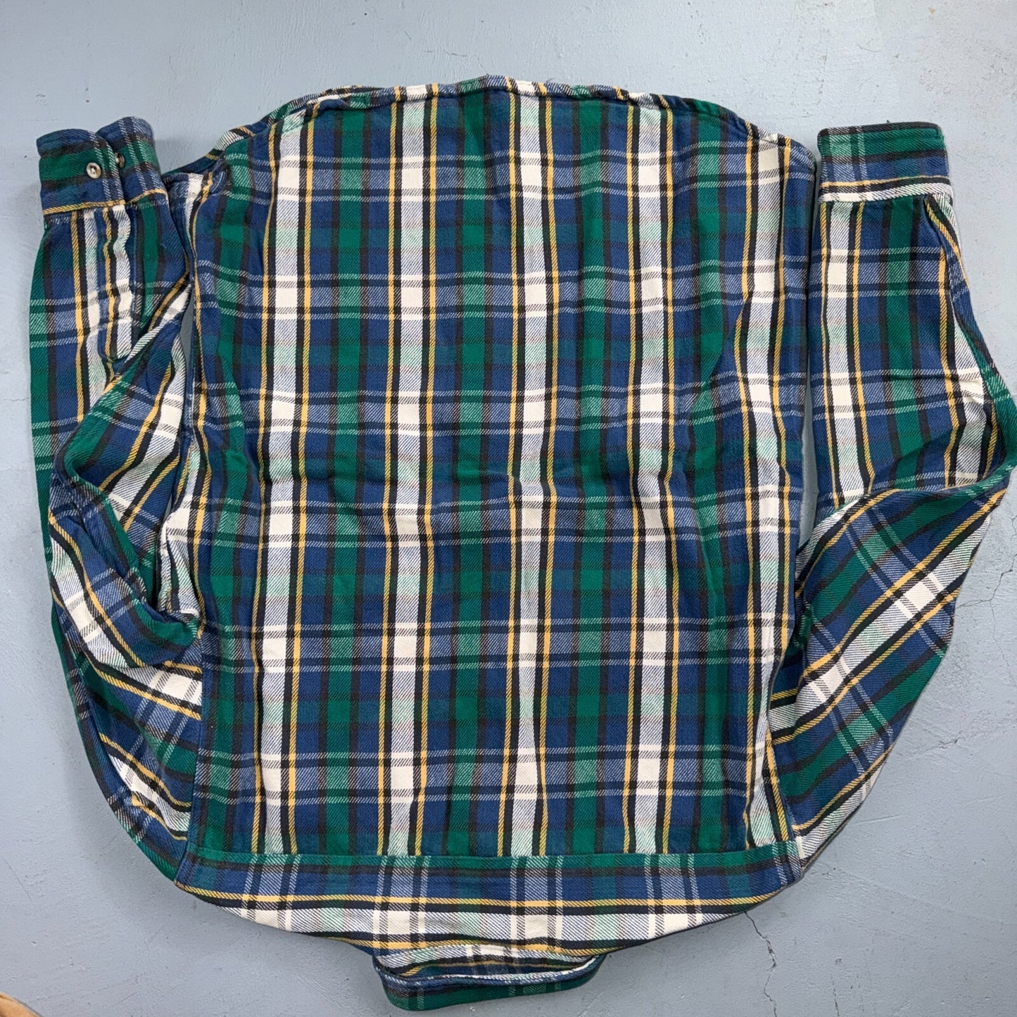 VTG 90s Five Brother Green Blue Plaid Heavy Flannel Work Shirt Grunge Men's L