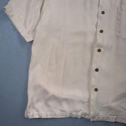 Tommy Bahama VTG Hawaiian Loop Collar Basic Ivory Silk Camp Shirt XL