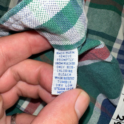 Ralph Lauren Heavy Cotton Button Down Casual Plaid Shirt Men Size XL Green VTG