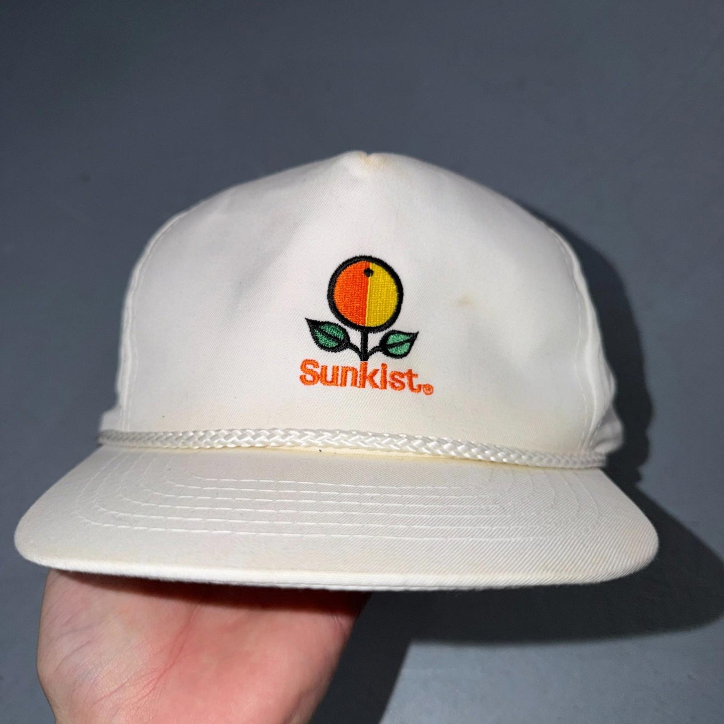Sunkist Orange VTG Hat Baseball Cap Snapback Soda Trucker Promo White 90s