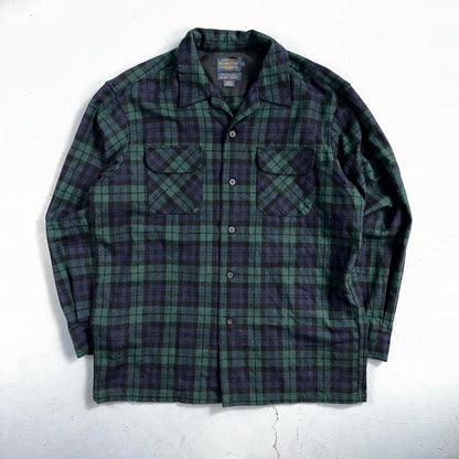 Pendleton Original Board Shirt Mens L Plaid Loop Collar 100% Wool Long Sleeve