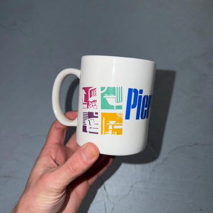 VTG Pier 1 Imports For A Change Coffee Mug Cup White Blue Print Store Promotion