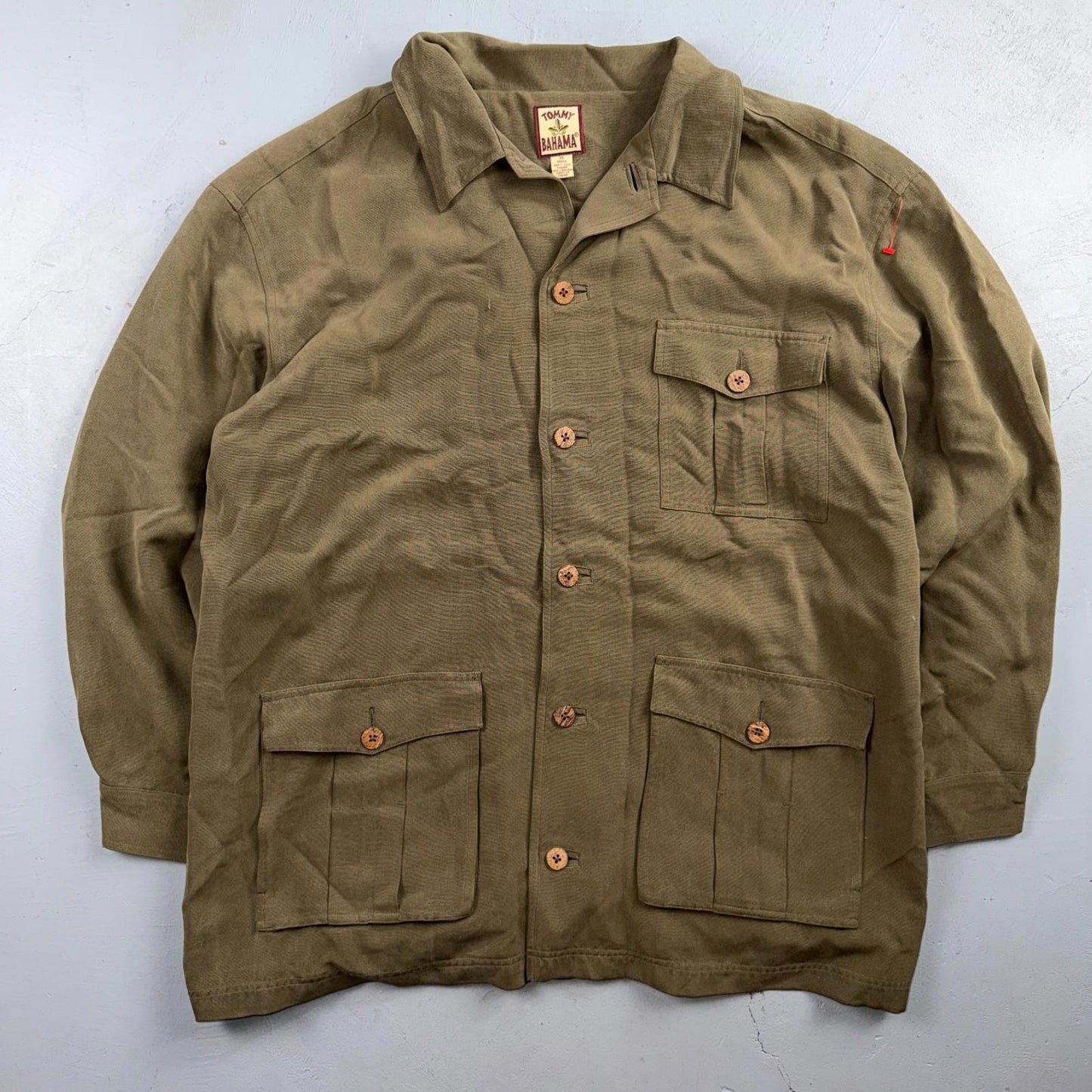 Tommy Bahama VTG 100% Silk Rayon Woven Sport Shirt Jacket XL Green Very Rare 90s