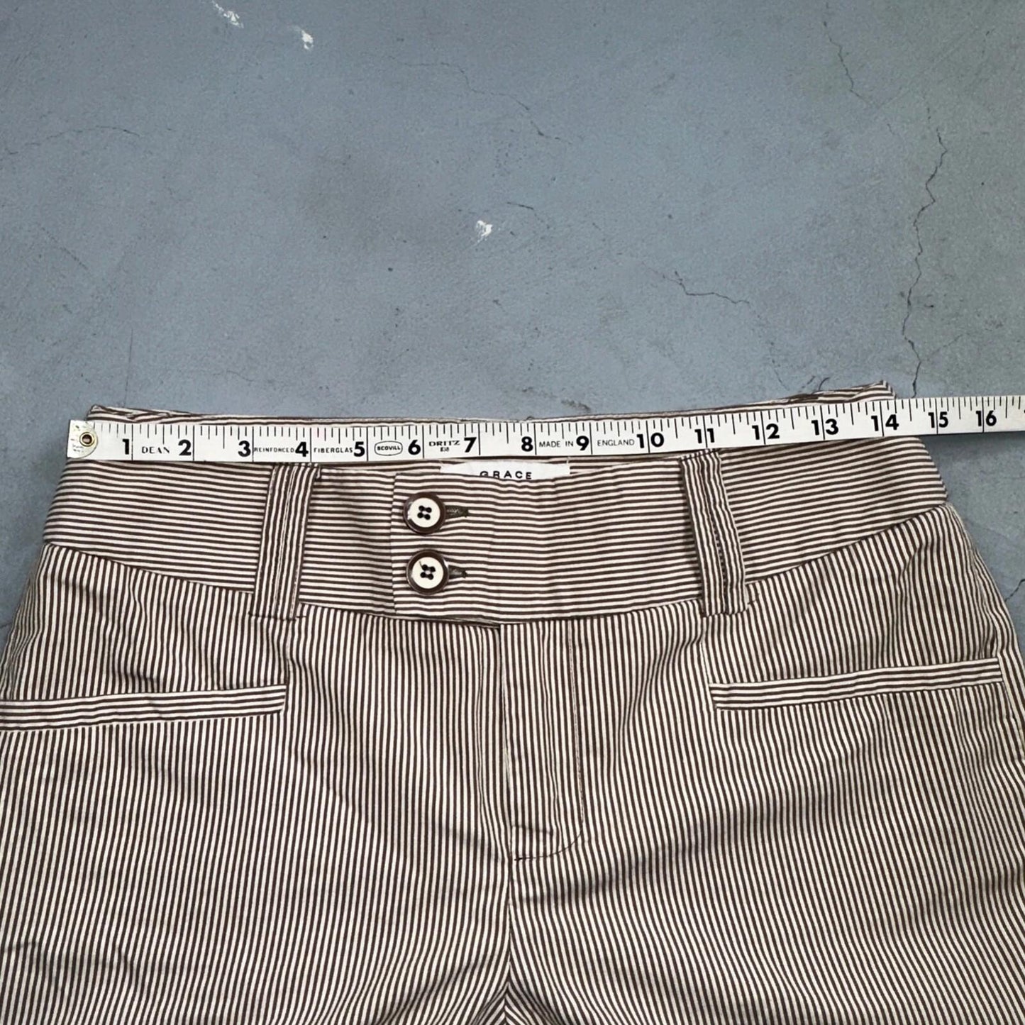 GRACE Brown & White Striped Casual Pants Cropped Size 4 Y2K VTG Cotton Nylon