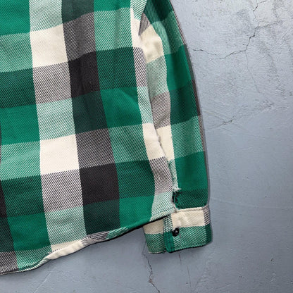 VTG Five Brother Shirt Mens M Shadow Plaid Flannel USA Green 1980s 80s Black