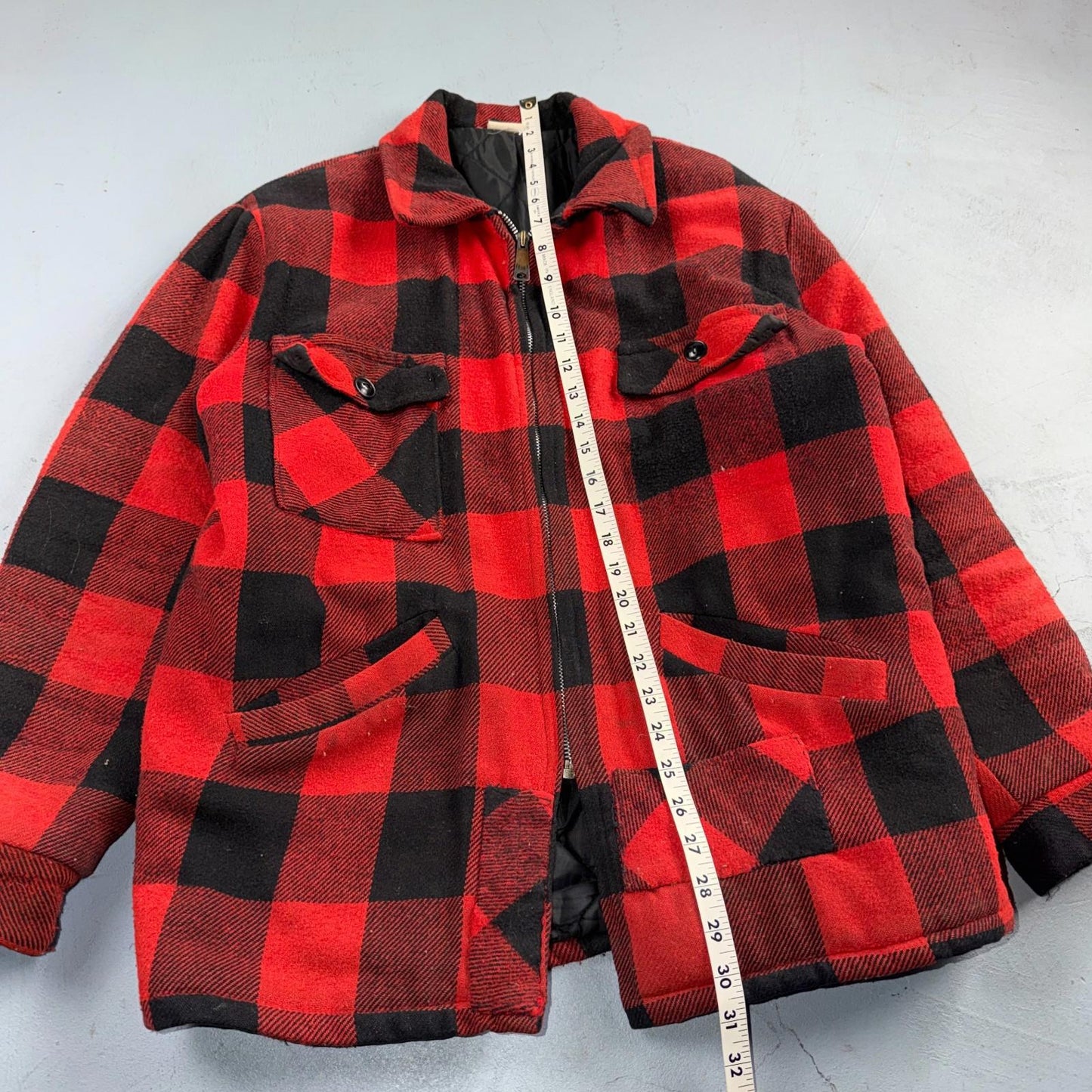 VTG 1960s 60s Cotton Buffalo Plaid Lined Insulated Zip Up Jacket Large Mackinaw