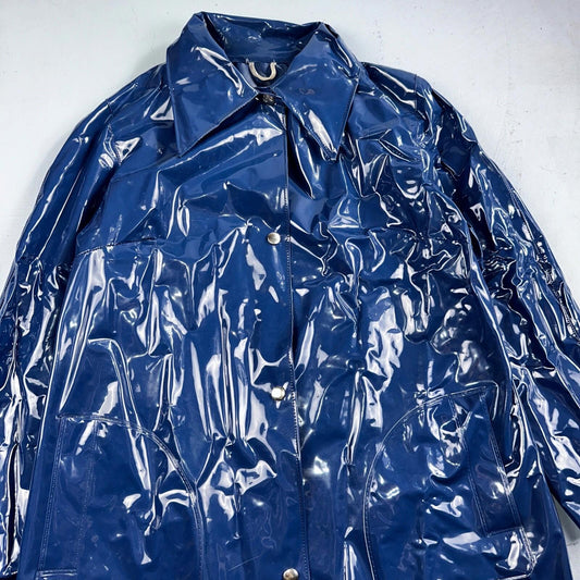 Liliput Womens Blue Trench Raincoat + Bucket Hat Polyester Rubber Vinyl 70s VTG