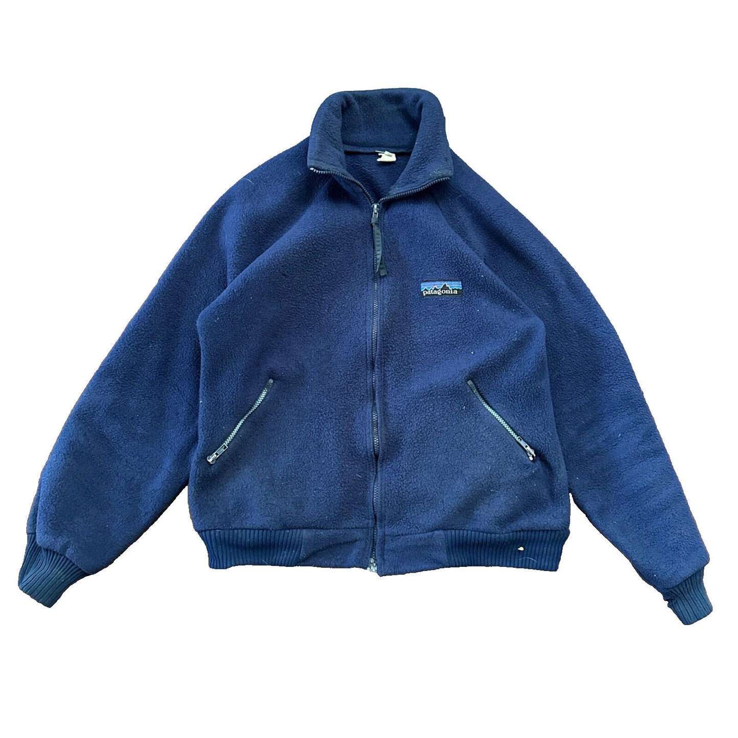 Patagonia Vintage 80s Zip Up Fleece Jacket Navy Blue Full Bomber 90s Deep Pile
