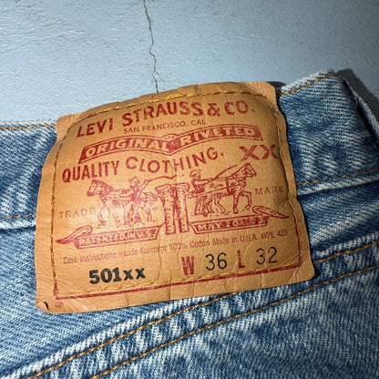 Levis 501 Vintage 90s USA XX Straight Leg Jeans Blue Light Wash 36x32 Act 33x27