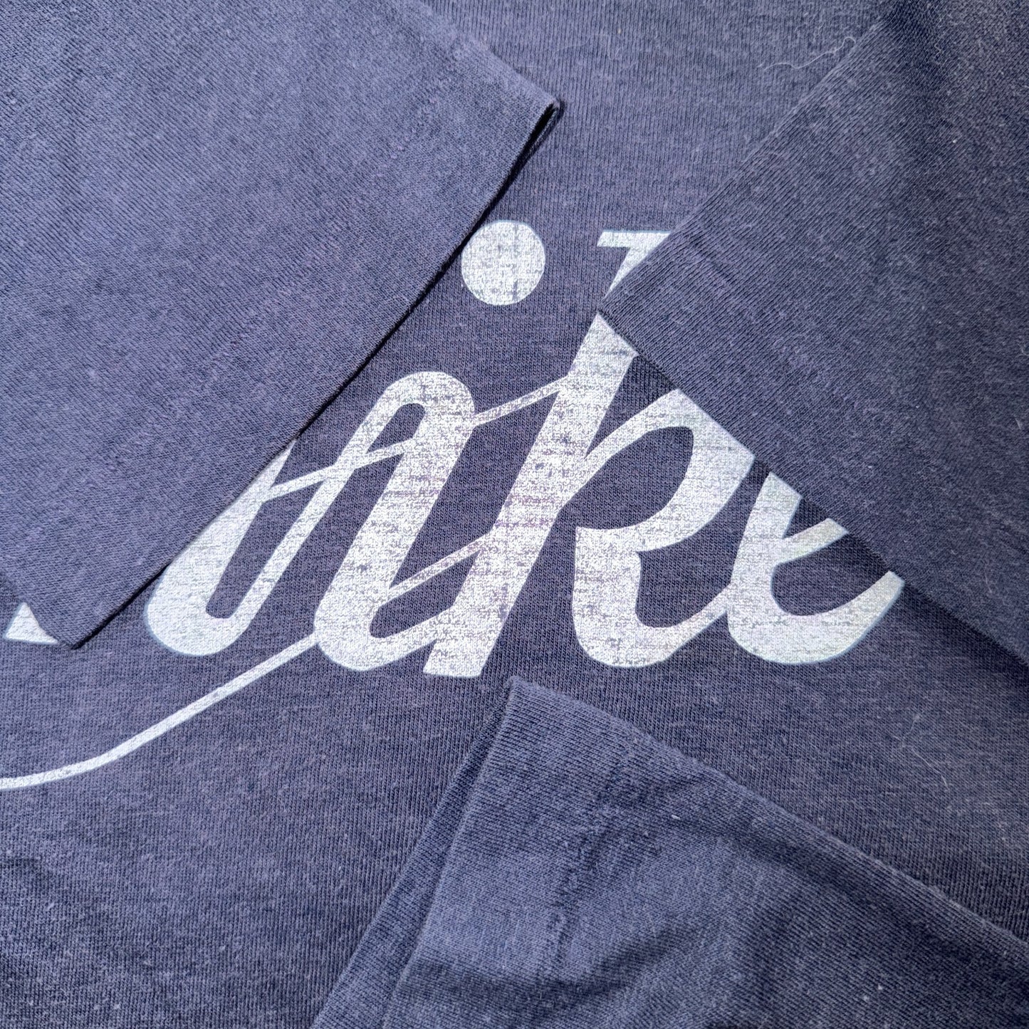 Nike VTG 80s Script Logo Swoosh T Shirt Navy Single Stitch USA 1980s Rare Print