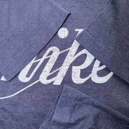 Nike VTG 80s Script Logo Swoosh T Shirt Navy Single Stitch USA 1980s Rare Print