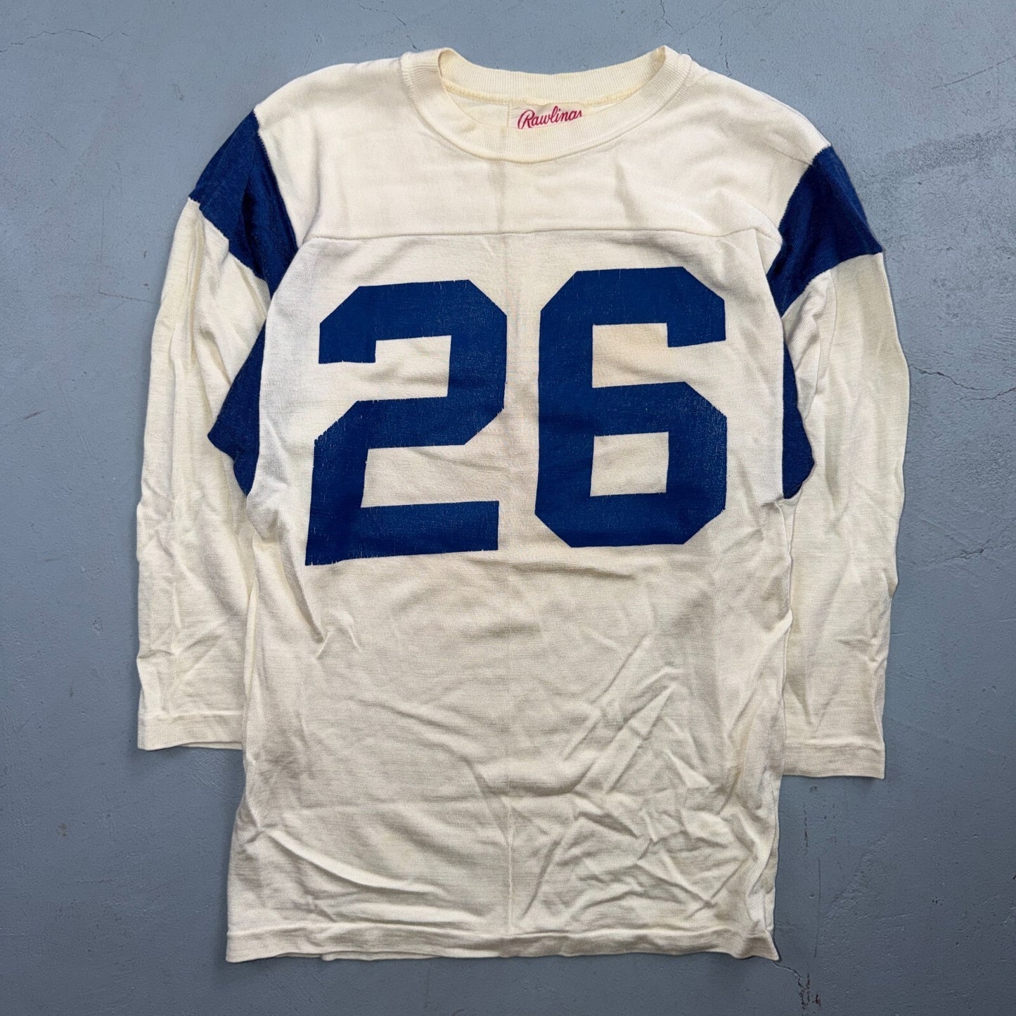 VTG Rawlings Football Jersey 26 White Blue USA Athletic T Shirt 1960s Rockabilly