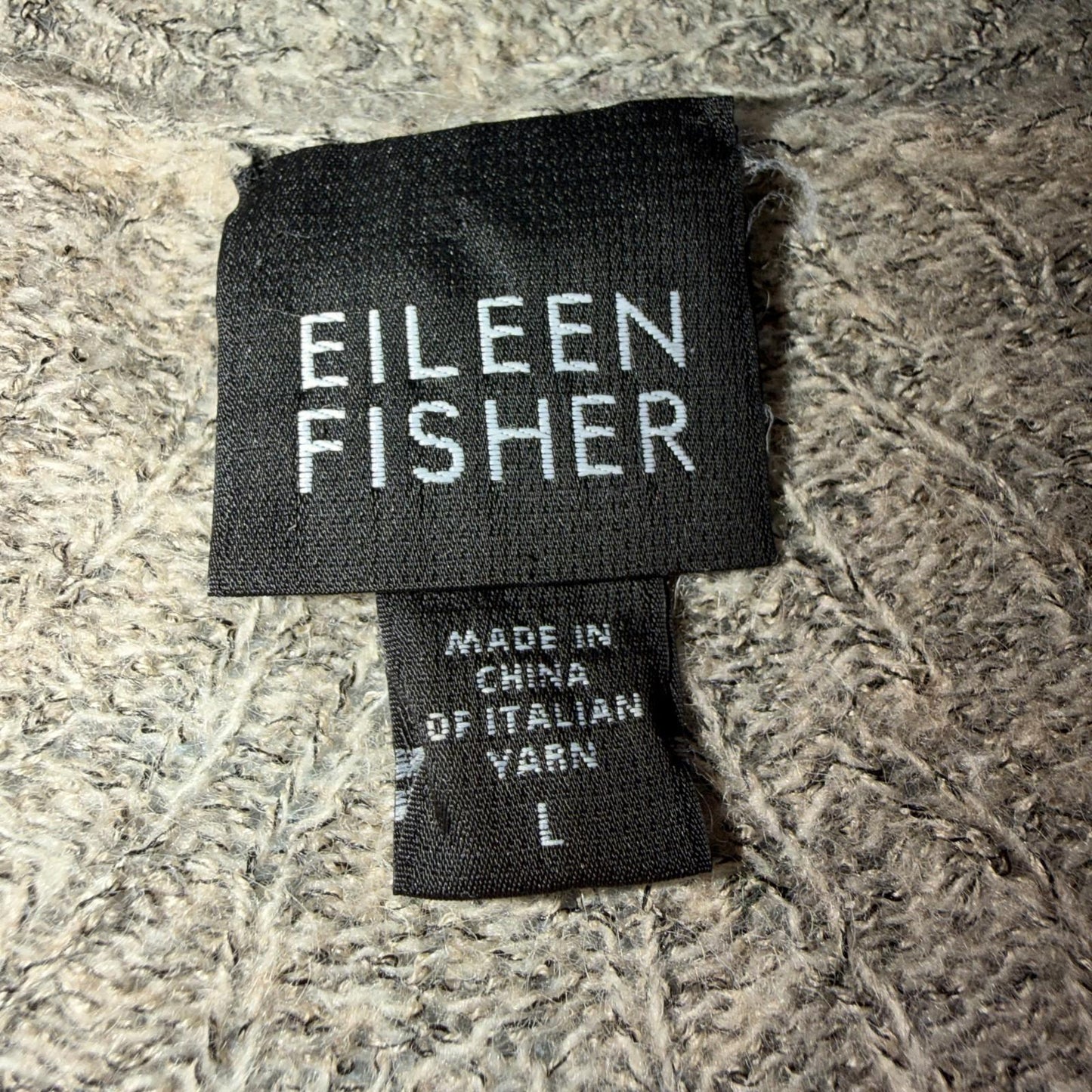 Eileen Fisher Womens Cardigan Sz Large Beige Black Loose Knit Linen Wool