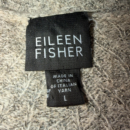 Eileen Fisher Womens Cardigan Sz Large Beige Black Loose Knit Linen Wool
