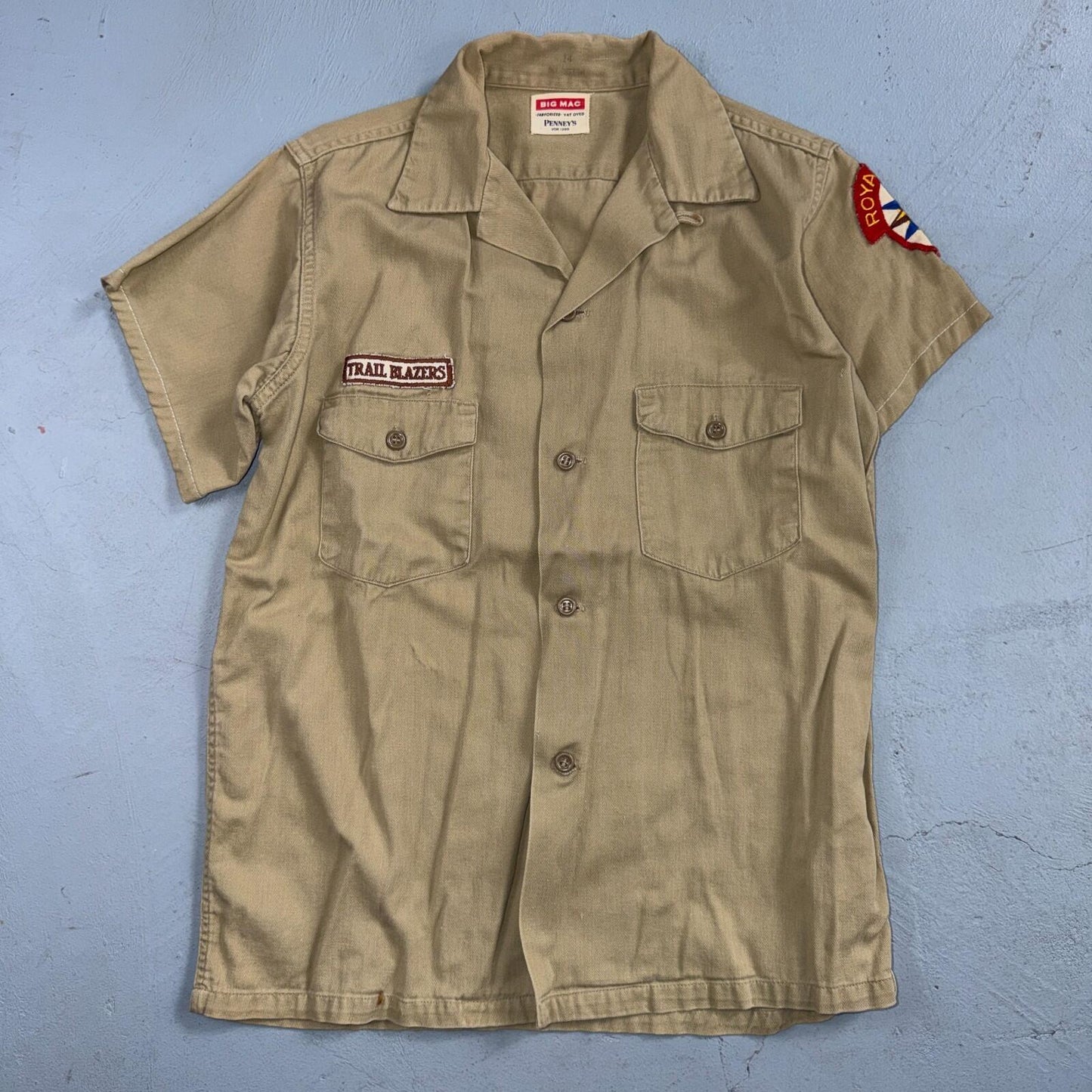50s 60s Penneys Big Mac Work Shirt Mens VTG Patches Loop Collar Royal Rangers