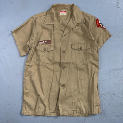 50s 60s Penneys Big Mac Work Shirt Mens VTG Patches Loop Collar Royal Rangers