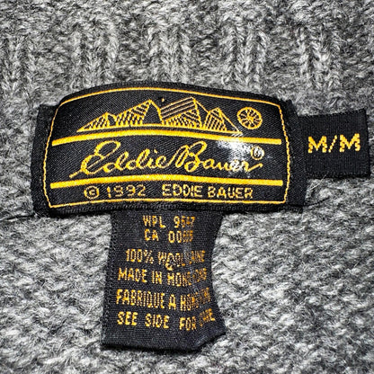 Vintage Eddie Bauer Cardigan Sweater Sz M Gray Snowflake Nordic Patchwork Wool