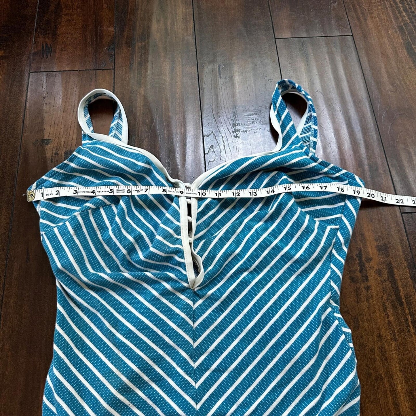 VTG 60s Bodysuit Fits Women's M Built in Bra Blue Striped Swim Rockabilly barbie