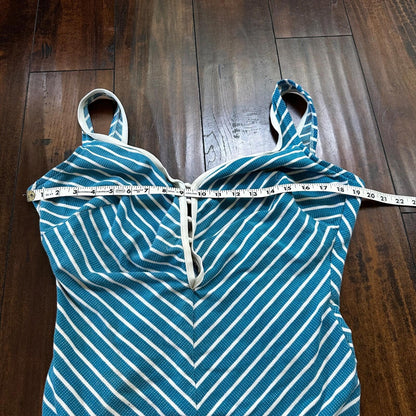 VTG 60s Bodysuit Fits Women's M Built in Bra Blue Striped Swim Rockabilly barbie