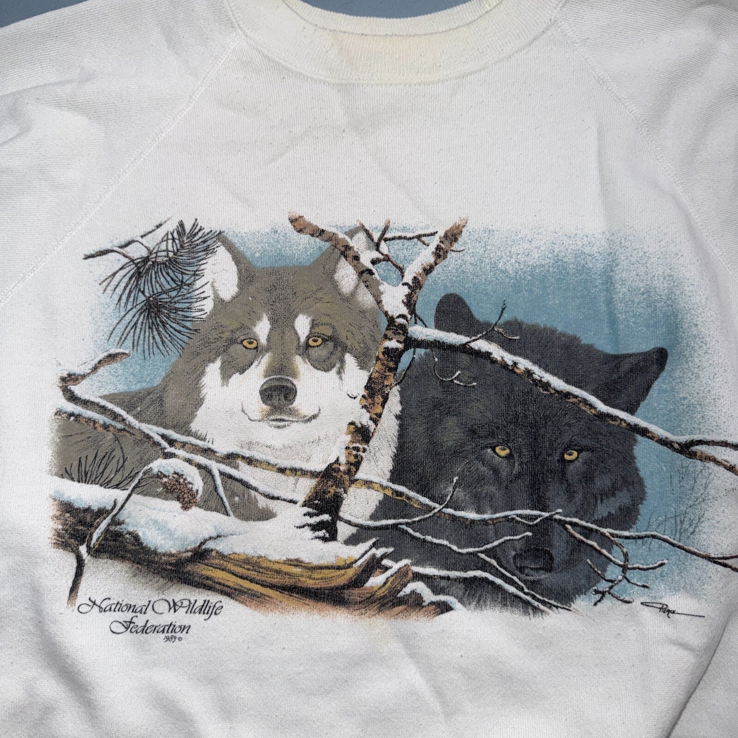 VTG National Wildlife Federation Wolf Sweatshirt 80s USA XXL Wolves Crewneck