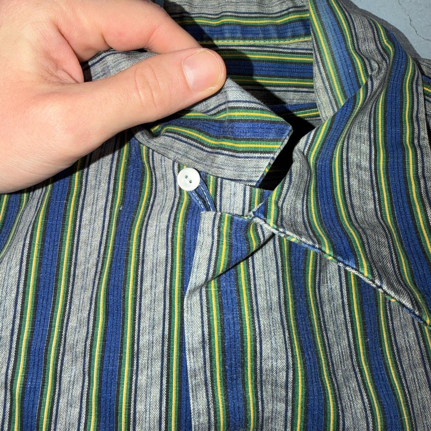 Vintage 50s 60s Striped Bowling Shirt Size M Rockabilly Loop Collar Handmade
