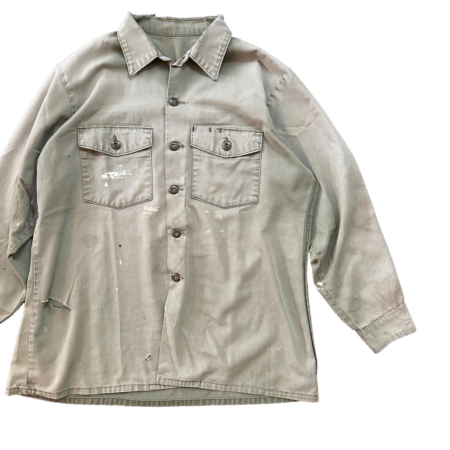 VTG US Thrashed Soft Military Shirt OG-107 Vietnam 1970s 1960s Post WWII