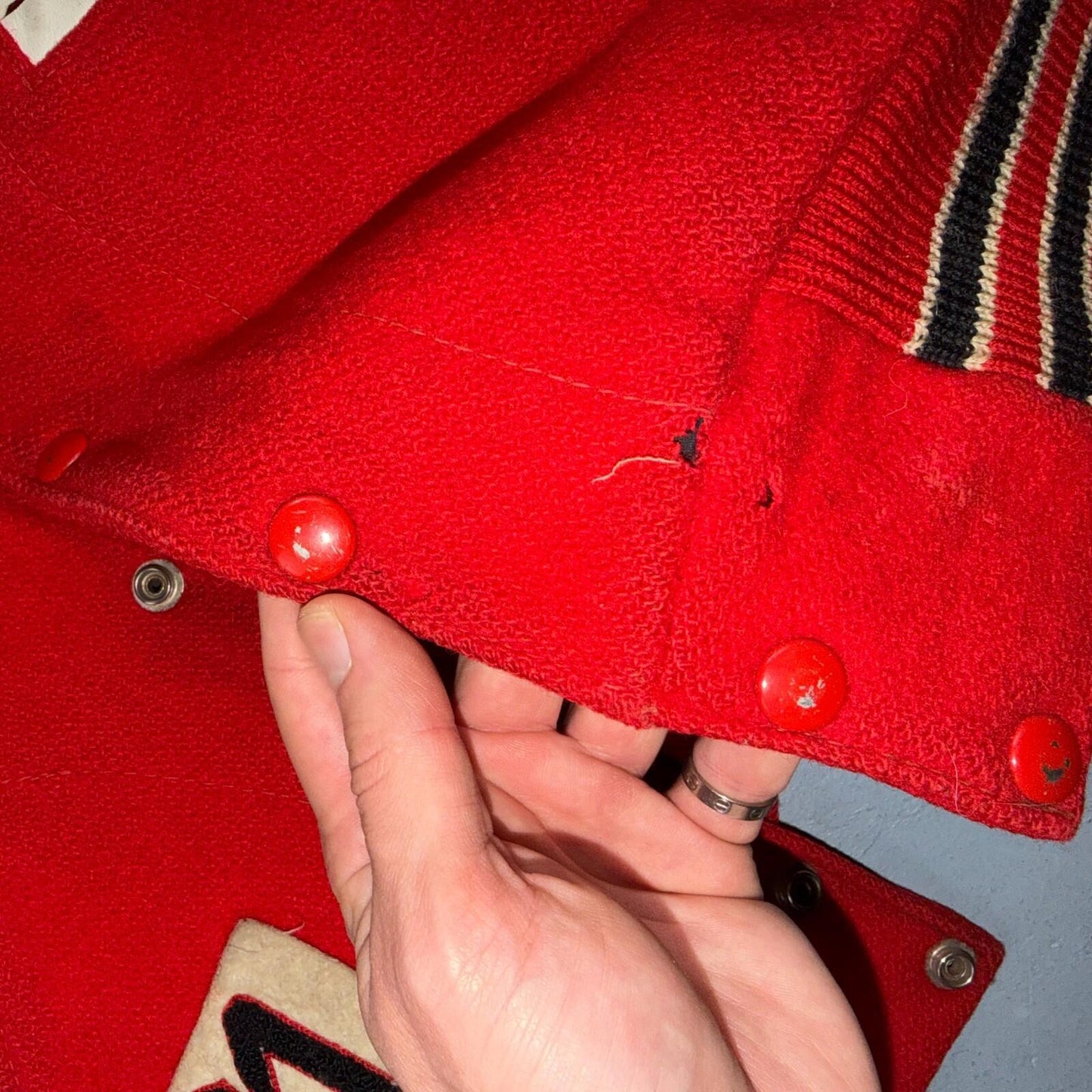 VTG 70s Nelson Varsity Jacket Letterman USA Made Leather Collegiate 44 Red Phil