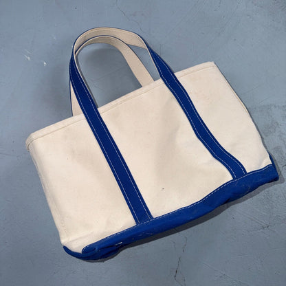 VTG LL Bean Boat & Tote Small Canvas Bag Navy Blue Freeport Maine 17x11x6