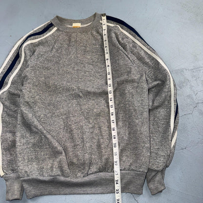 1980s Gray Sweatshirt 80s VTG Crewneck Gym Raglan Jumper Striped Rayon Medium