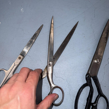 4 Pairs of Used Vintage Scissors Silver Handle Henkel Italy Steel Rare 60s