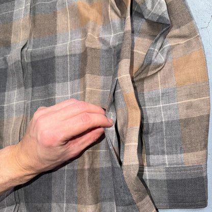 Pendleton Brown Gray Beige Plaid 100% Wool Hidden Button Shirt Women's XS USA